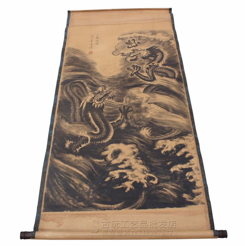 Bộ sưu tập số 2 tranh giả cổ chất liệu giấy xuyến chỉ viền bo lụa size lớn 155 x 74cm