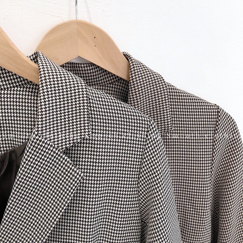 [Ảnh thật] Áo blazer dáng rộng kẻ caro 2 lớp phong cách Hàn Quốc - Áo vest kẻ form rộng