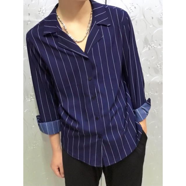 Áo Sơ Mi Kẻ cổ vest Nam Nữ Unisex BTS Đôi  ྇