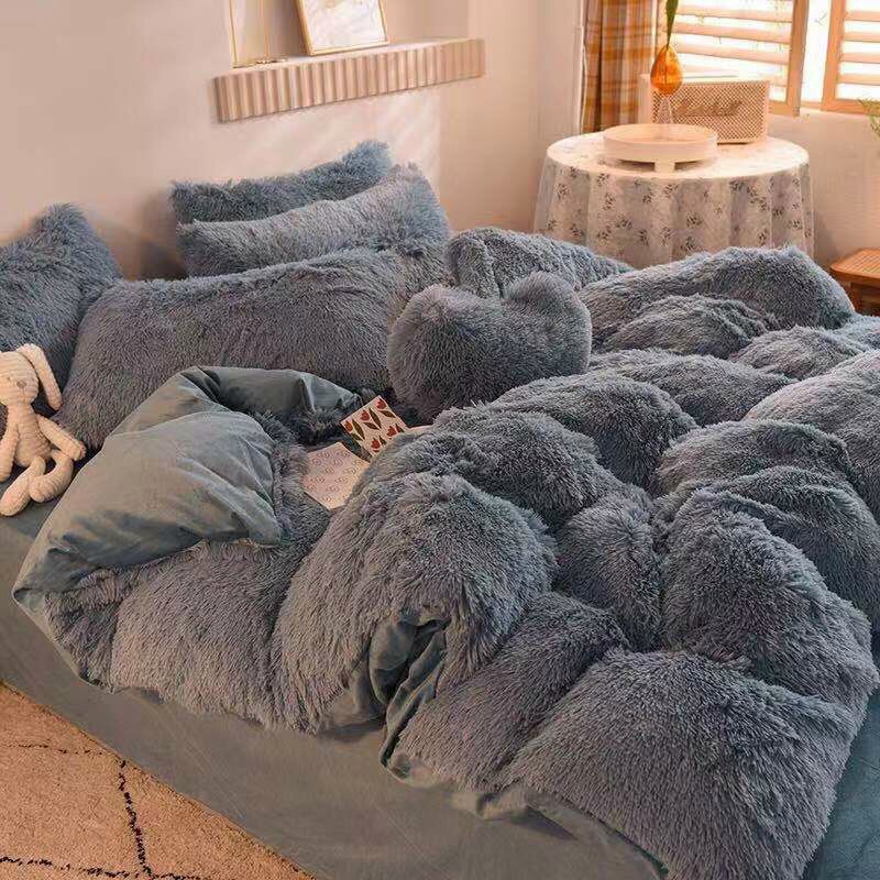 Trọn bộ Chăn Ga Gối Nhung Nỉ Lông Dài (TẶNG GỐI TIM,TÚI SÁCH) hàng nhập loại 1 giá rẻ