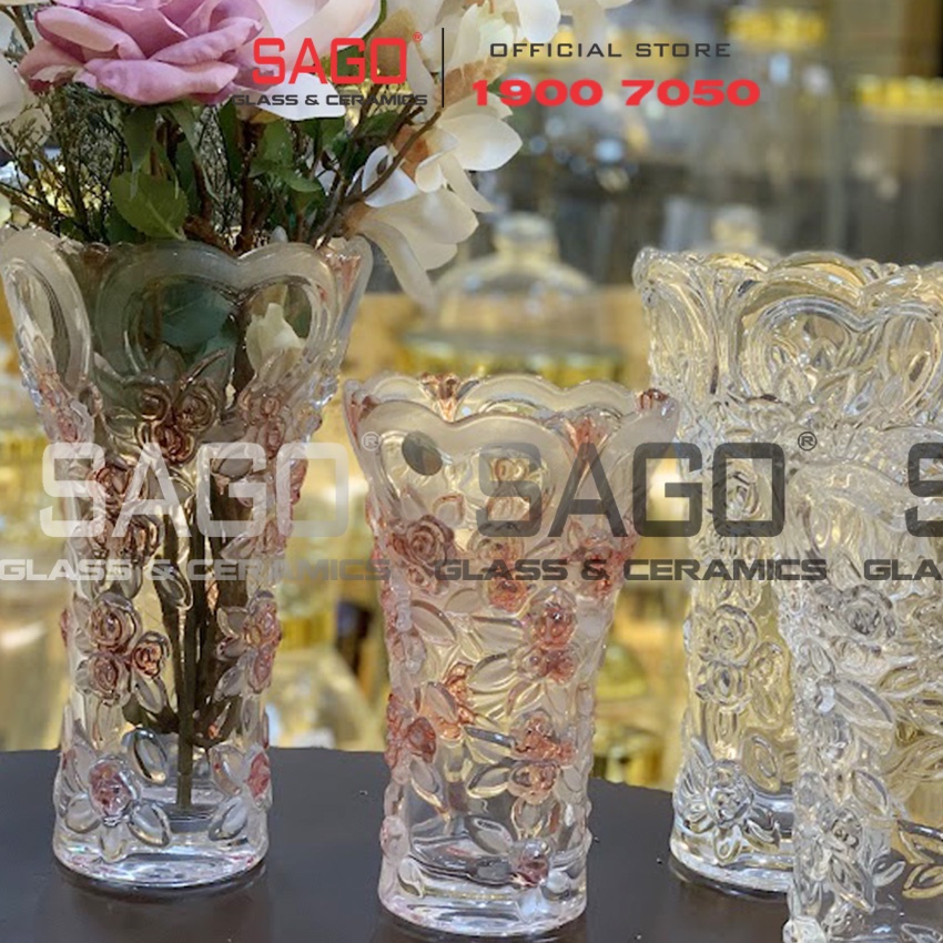 Bình Hoa Thủy Tinh Họa Tiết Hoa Hồng Tim Cao 25cm , 30cm | Tùy Chọn Màu Sắc , kích Thước