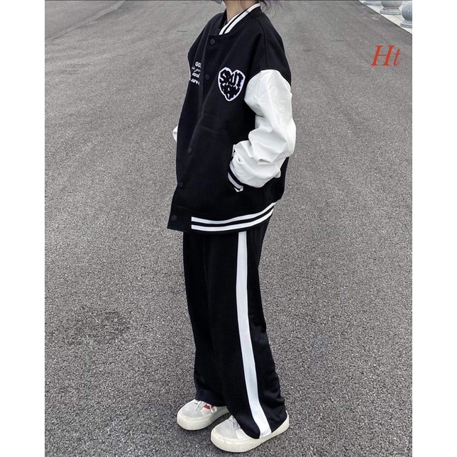 Áo khoác bomber phối tay trắng tim GOD