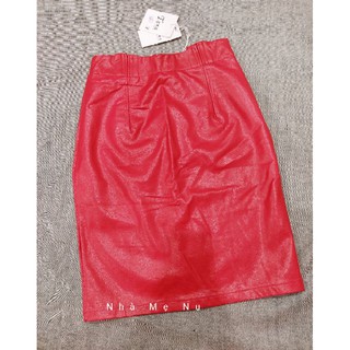 [HÌNH THẬT] Chân váy da bút chì màu đỏ