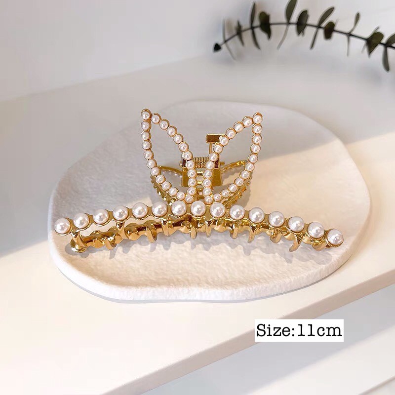 Kẹp tóc Hàn Quốc đính đá Miituu Kẹp tóc càng cua tai thỏ kim loại cỡ lớn Cặp tóc thời trang xinh sang chảnh hottrend