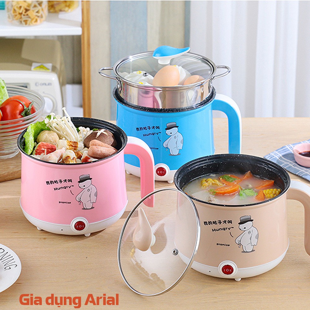 [CÓ KHAY HẤP] Nồi Lẩu Điện Mini Đa Năng Dung Tích 1.8L Tặng Kèm 7 Món Giá Có Tay Cầm Tiện Dụng