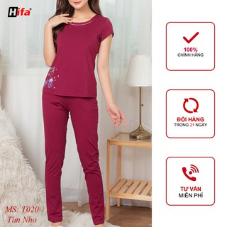 Bộ đồ mặc nhà quần dài chất Cotton 100%, Set đồ bộ trung niên cao cấp Hifa Hoàng Hiền bigsize T020