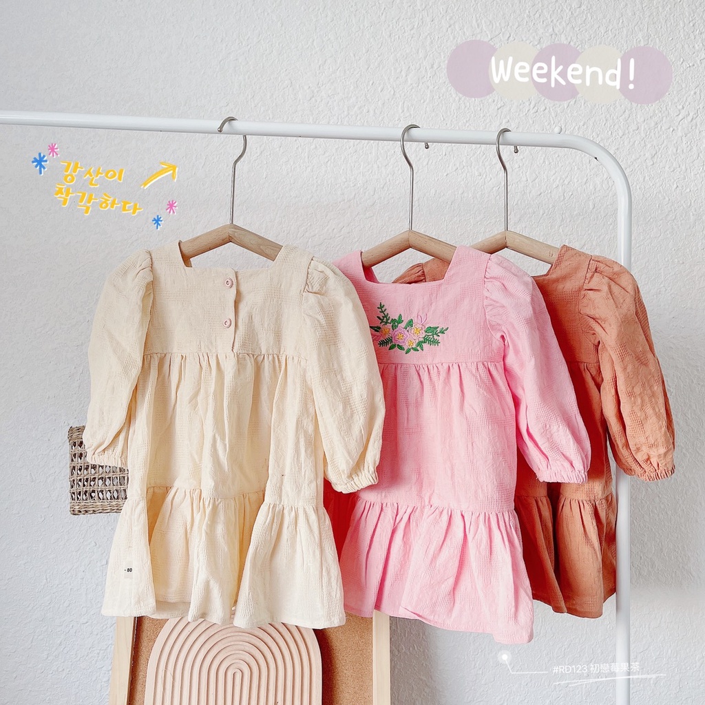 Váy thu dài tay đuôi cá thêu hoa ngực cho bé gái 1-5 tuổi (Mã 040712)