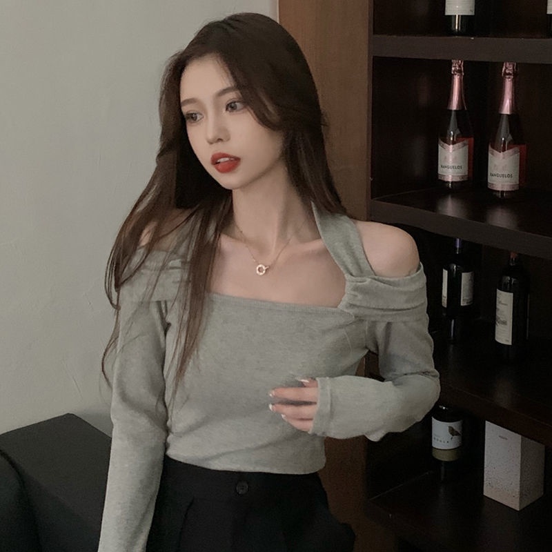 Áo thun COZOK tay dài cổ treo dáng ôm gợi cảm cho nữ