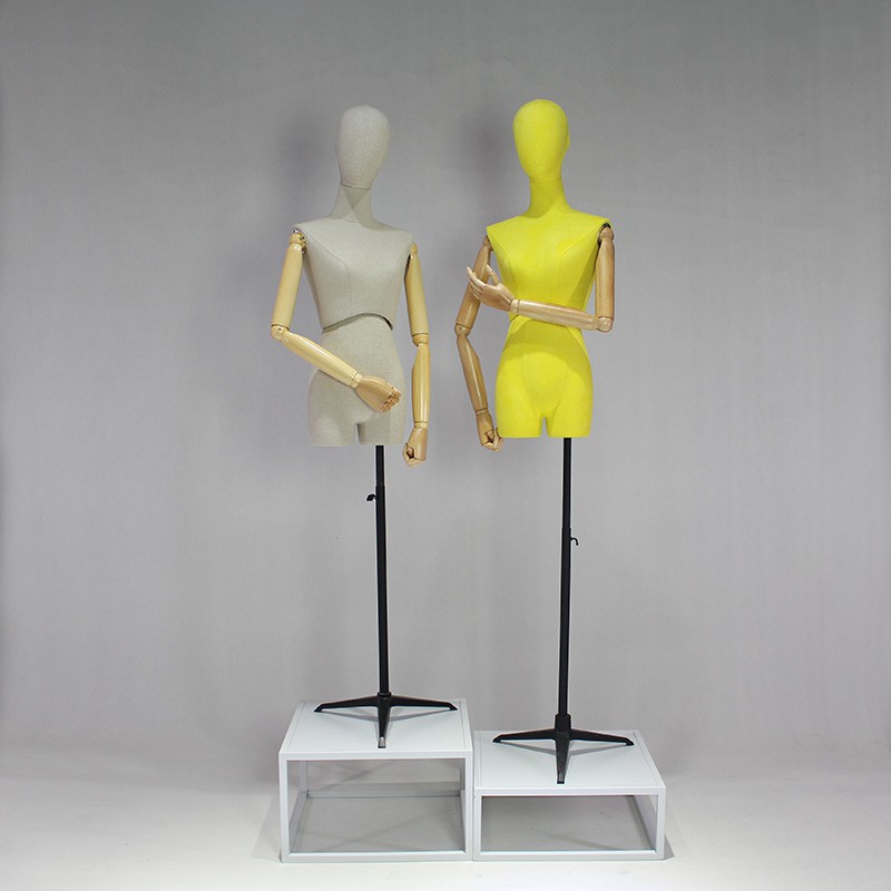 Manocanh Vải Nhung Tay Gỗ Thật Xoay Eo 60°, Manocanh Thiết Kế