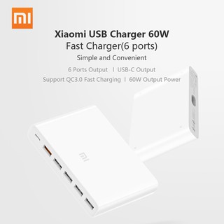 Bộ Sạc Nhanh Xiaomi QC3.0 6 Cổng 60W (5 USB-A ,1 USB-C)