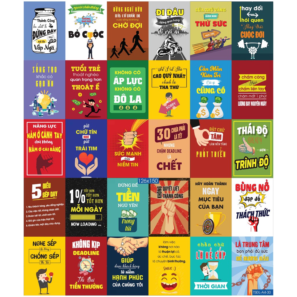 Combo 50 tờ Decal dán tường trang trí khổ A4,A5 - Chủ để Động lực