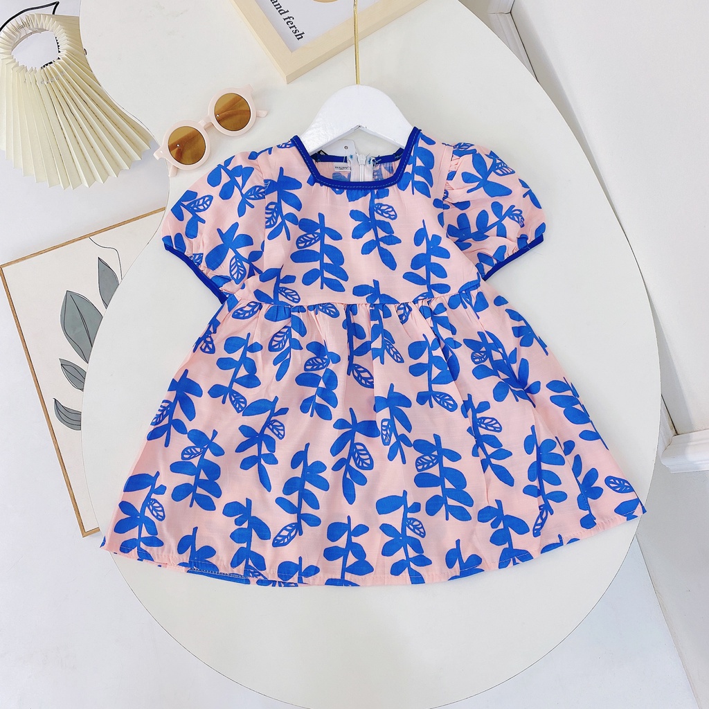 [V31] Váy Họa Tiết Hoa Sang Chảnh Cho Bé Gái Chất Liệu Vải Đũi Mềm Đẹp Đủ Size Từ 8-20Kg VNXK Nhật-Hàn