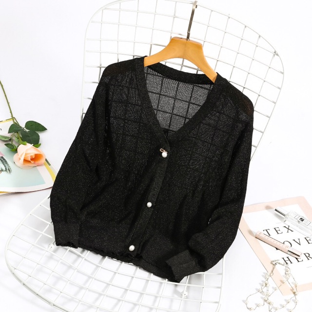 Áo cadigan len nhũ mỏng khuy ngọc, ảnh thật cuối | BigBuy360 - bigbuy360.vn