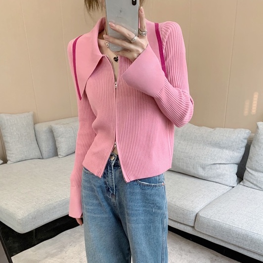 ZHELIHANGFEI Áo Khoác Cardigan Dệt Kim Cổ Bẻ Thời Trang Cho Nữ