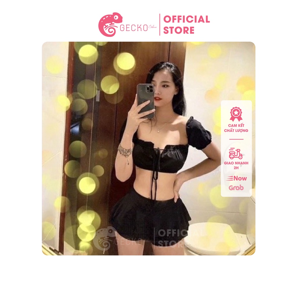 Bikini Đồ Bơi 2 Mảnh Tay Phồng Quần Cạp Cao GK0233 (Ảnh Thật)