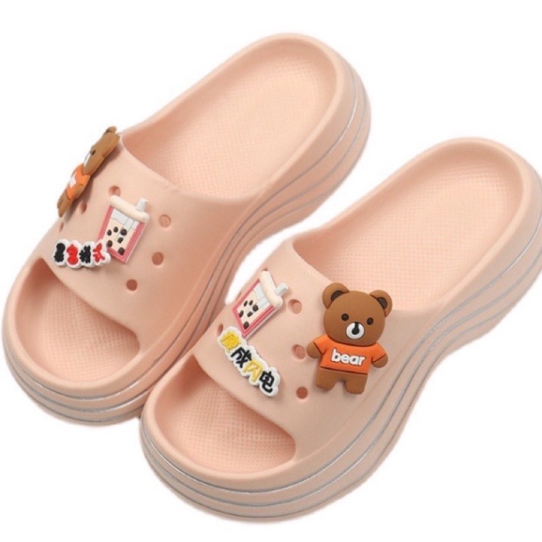 Dép Bánh Mỳ Nữ Đế Độn 7 Phân Tăng Chiều Cao Đính 6 Sticker Siêu Cute - DL161