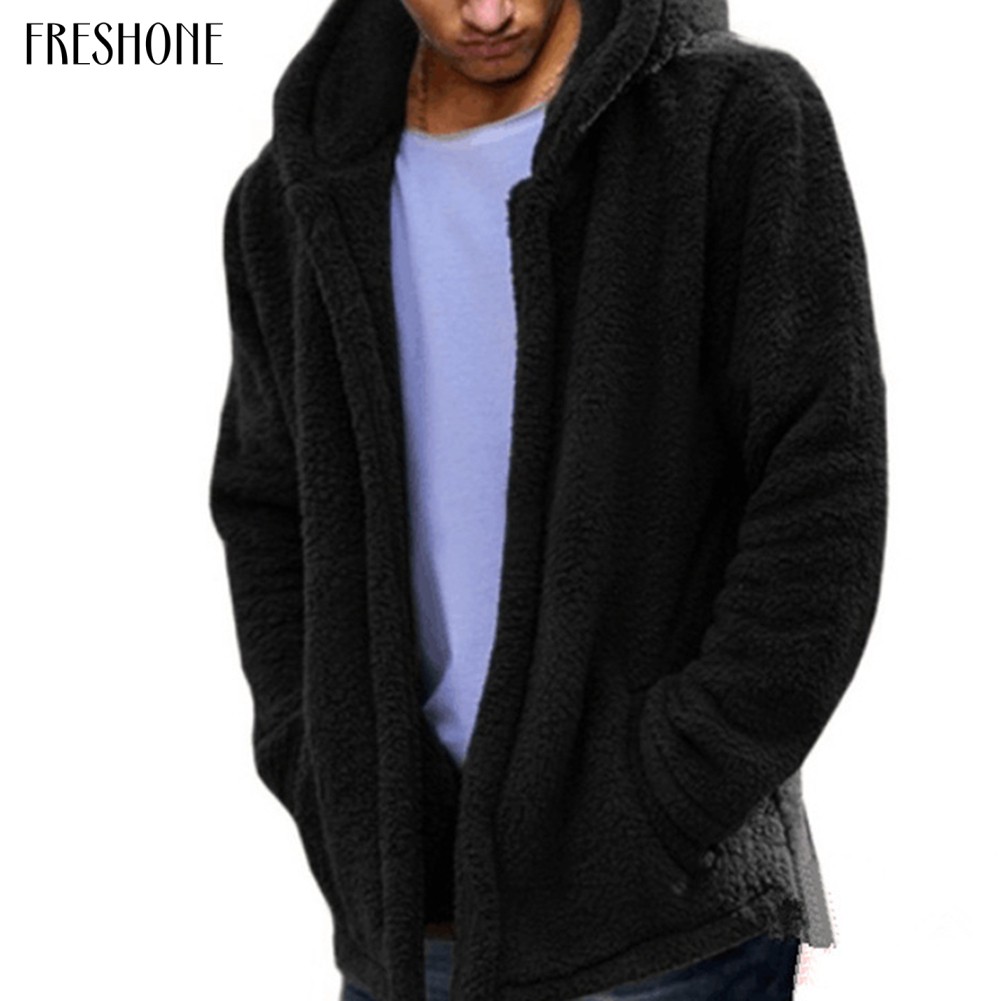 Áo khoác hoodie lông cừu tay dài dáng rộng phối túi sành điệu cho nam