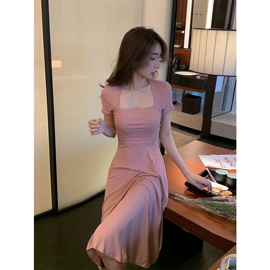 Đầm Chữ A Tay Ngắn Cổ Vuông Ôm Eo Thời Trang Mùa Hè Xinh Xắn Cho Nữ