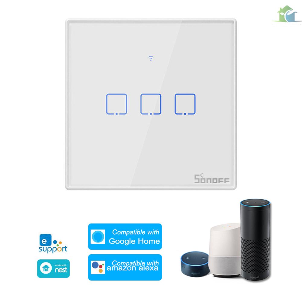 YOUP  SONOFF T2UK3C-TX 3 Gang Smart WiFi Wall Light Switch 433Mhz RF Remote Control APP/Touch Control Timer UK Standard Panel Smart Switch Compatible with Google Home/Nest & Alexa