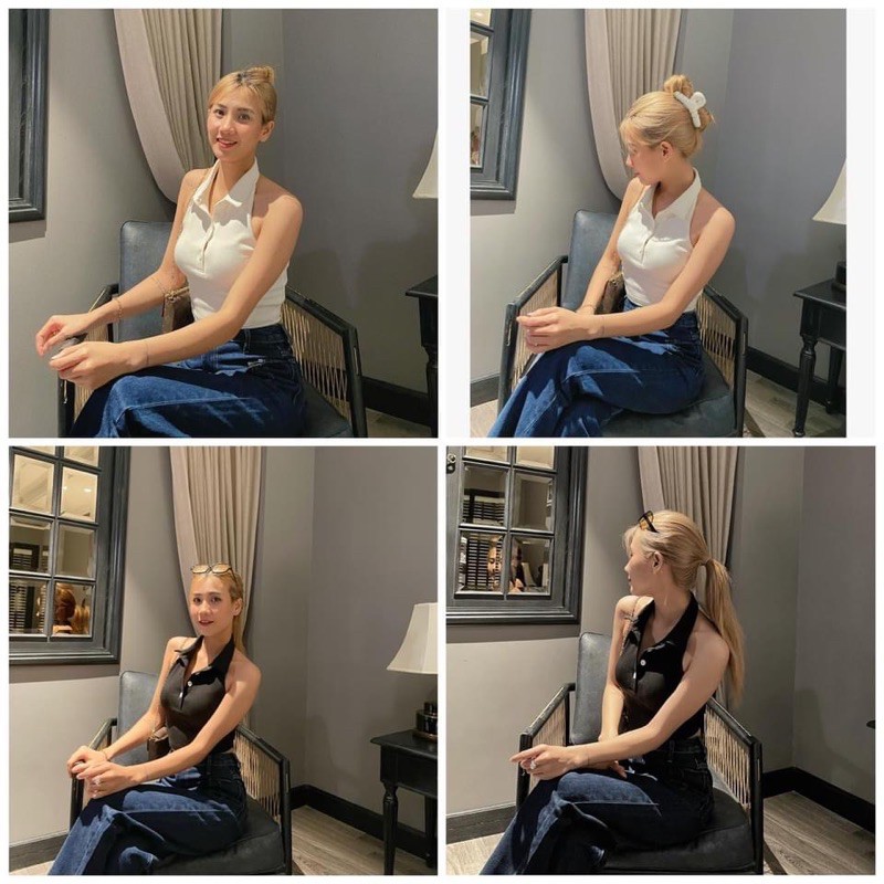 Áo Lửng Không Tay Cổ Tim Phong Cách Quyến Rũ Cho Nữ♥️ Áo Croptop Polo cài nút Hở lưng { Hình +clip thật 1000% }
