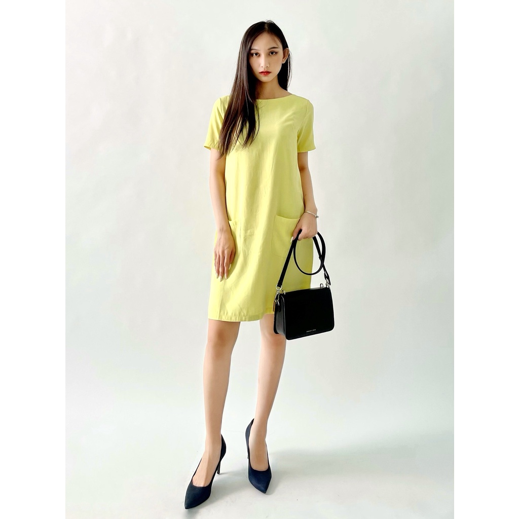 Đầm suông nữ cổ tròn tay lỡ vải cotton mềm mại, màu vàng cá tính hàng VNXK cao cấp