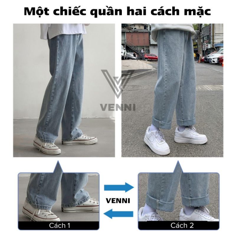 Quần jean VENNI nam nữ ống rộng quần dáng suông màu xanh nhạt - JOR01 | BigBuy360 - bigbuy360.vn