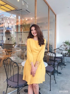 Đầm vàng xoè basic 2 lớp dày dặn (kèm ảnh thật)