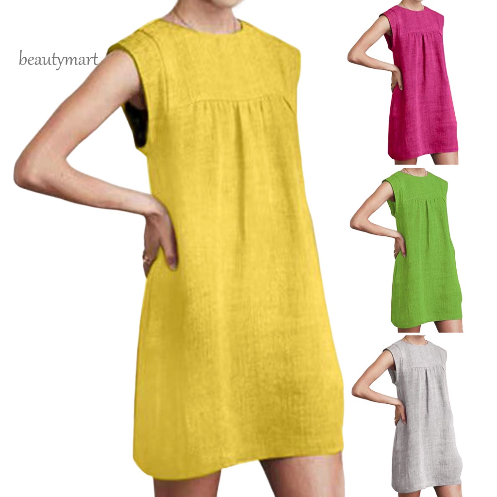 Đầm Ngắn Không Tay Dáng Suông Rộng Thoải Mái Thời Trang Cho Nữ