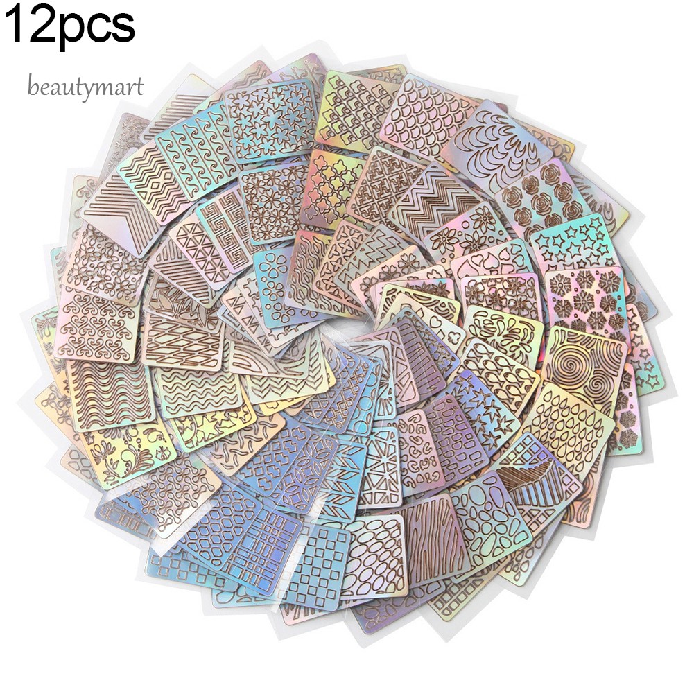 [Hàng mới về] Set 6/12/24 tờ sticker dán móng tạo lỗ rỗng trang trí nghệ thuật