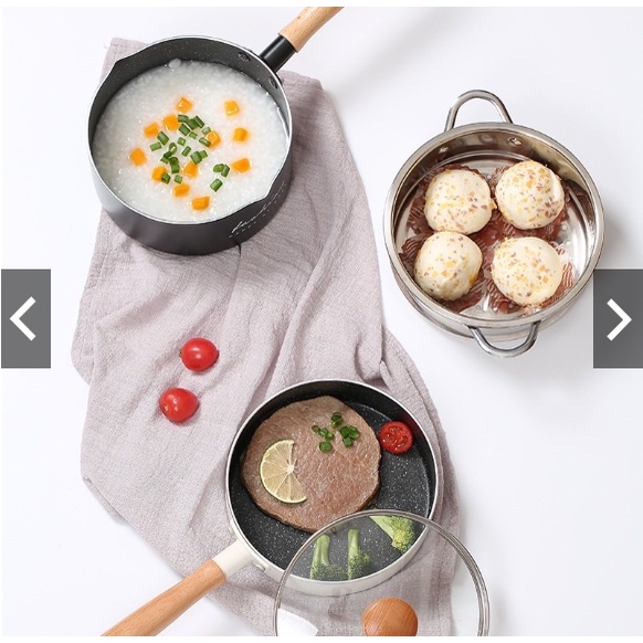 Bộ Nồi Chảo Đá Chống Dính Kèm Xửng Hấp, Bộ Nồi Chảo Đá FASHION 16cm Cho Bé Ăn Dặm