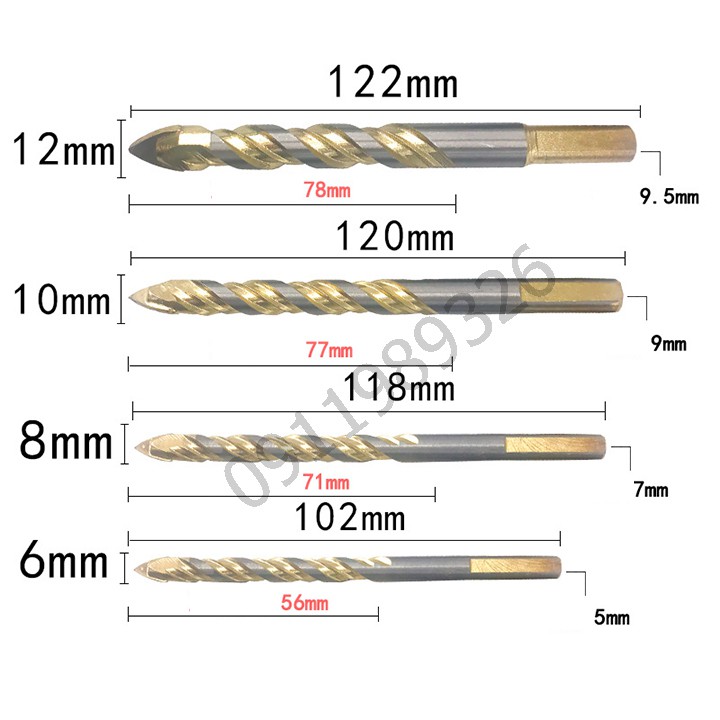 Bộ 4 mũi khoan gạch kính đa năng thân xoắn loại tốt