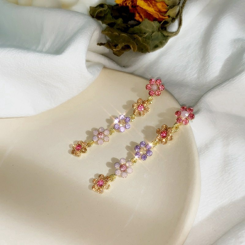 Bông tai dáng dài đính đá zircon nhiều màu rực rỡ MS137