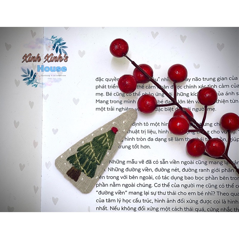 Kẹp tóc thêu tay chủ đề Noel - giá 1 kẹp