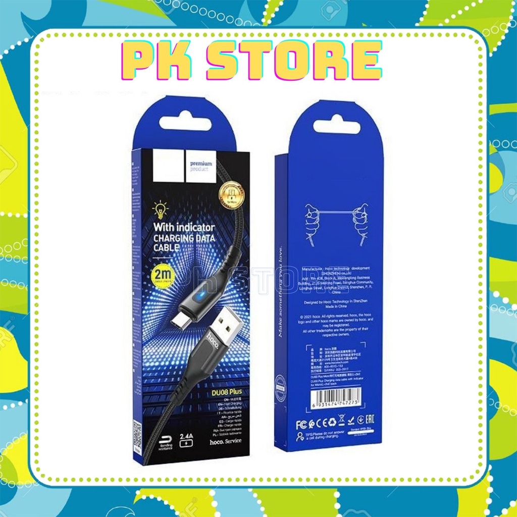 Dây cáp sạc nhanh Hoco DU08 dây dù báo đèn 2m Lightning/ Micro/ Type c dây truyền tải dữ liệu