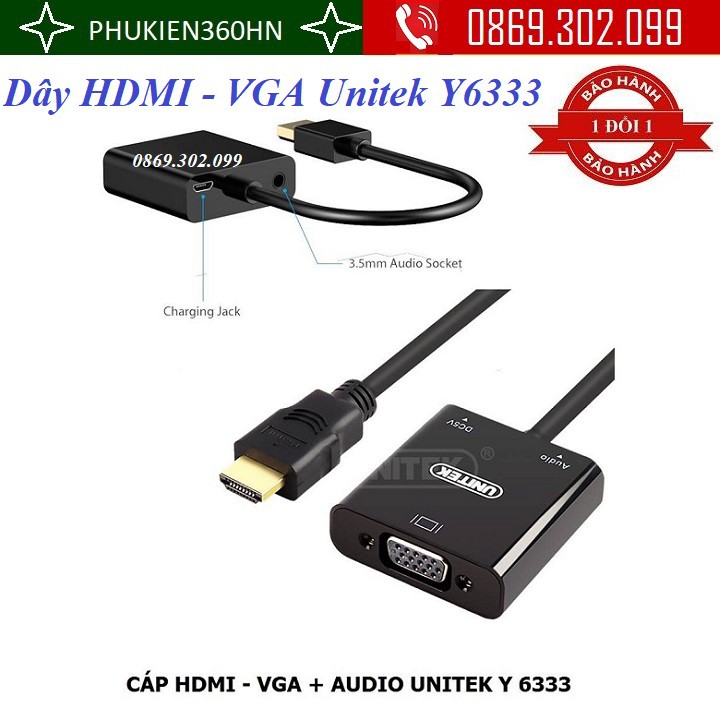 Cáp chuyển đổi HDMI sang VGA + audio Unitek Y6333