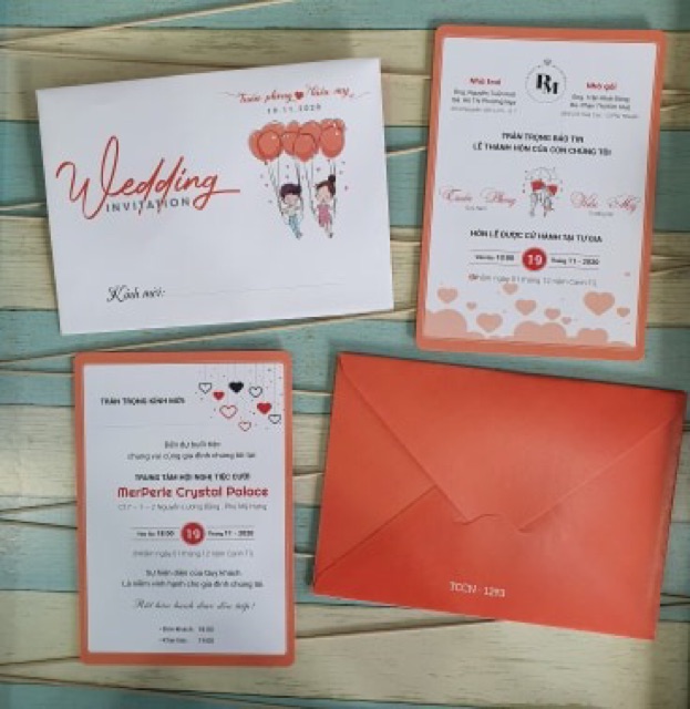 Rẻ vô địch thiệp cưới thiết kế in tên, ảnh ngoài phong bì