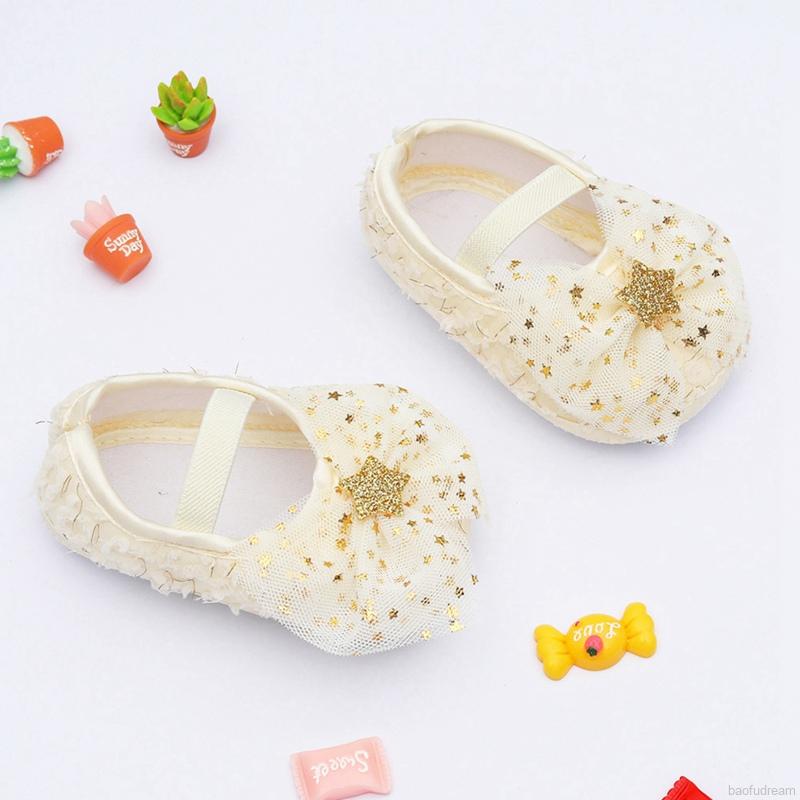 Giày công chúa dây dán phối nơ và ngôi sao cho bé 0-18 tháng tuổi