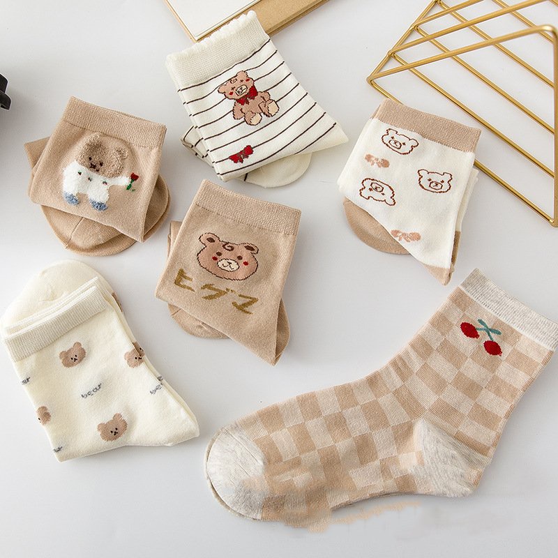 Tất cổ cao in hình gấu Minezo vớ cotton phong cách Hàn Quốc xinh xắn thoáng khí TN142