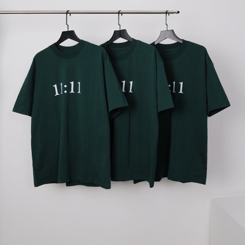 Áo Thun Tay Lỡ Unisex 11:11 màu XANH LÁ  Nam nữ unisex Áo phông cổ tròn form rộng Jaystoree ❤️