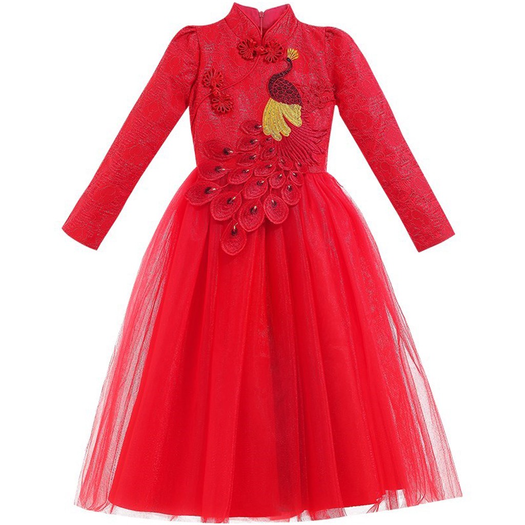 Váy công chúa cho bé gái BEESHOP thiết kế họa tiết con công xinh xắn VCC010