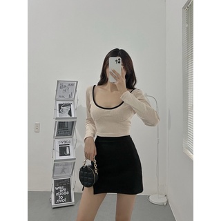 ÁO CROPTOP CỔ VUÔNG CÚP NGỰC TAY DÀI▪️Basic Croptop