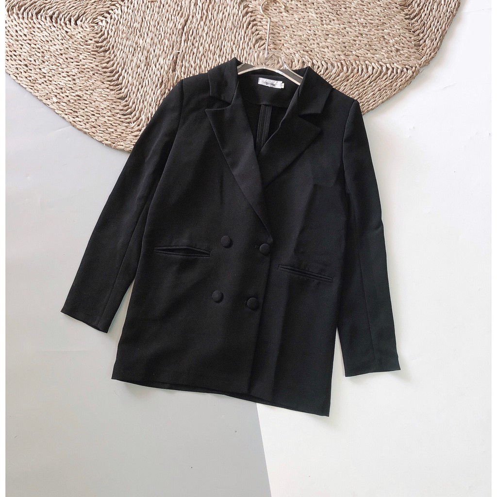 Áo blazer nữ, áo vest nữ dáng suông dài tay khuy bọc 2 màu đen trắng