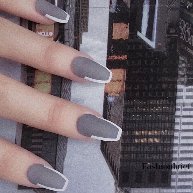 [Hàng có sẳn]Bộ 24 móng giả form dài tím đầu móng trắng