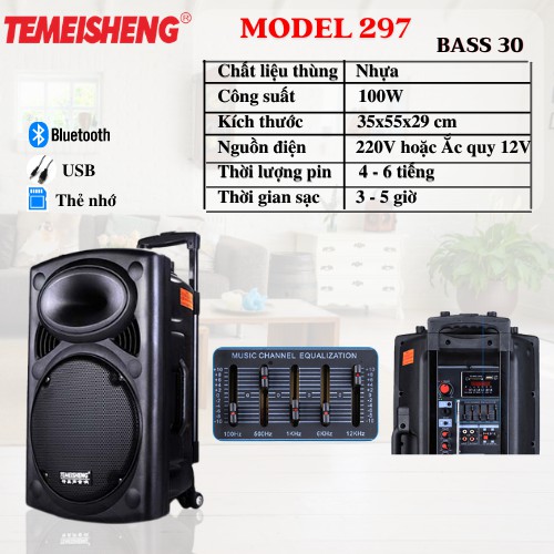 LOA KÉO BLUETOOTH KARAOKE TEMEISHENG MODEL 297L + TẶNG 2 MICRO + BẢO HÀNH 12 THÁNG