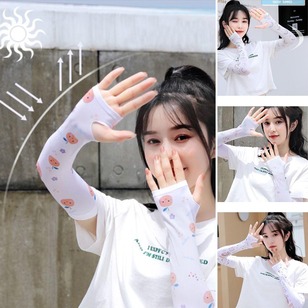 Găng Tay Chống Nắng Tia UV Bằng Lụa Lạnh In Họa Tiết Hoạt Hình Cho Nữ