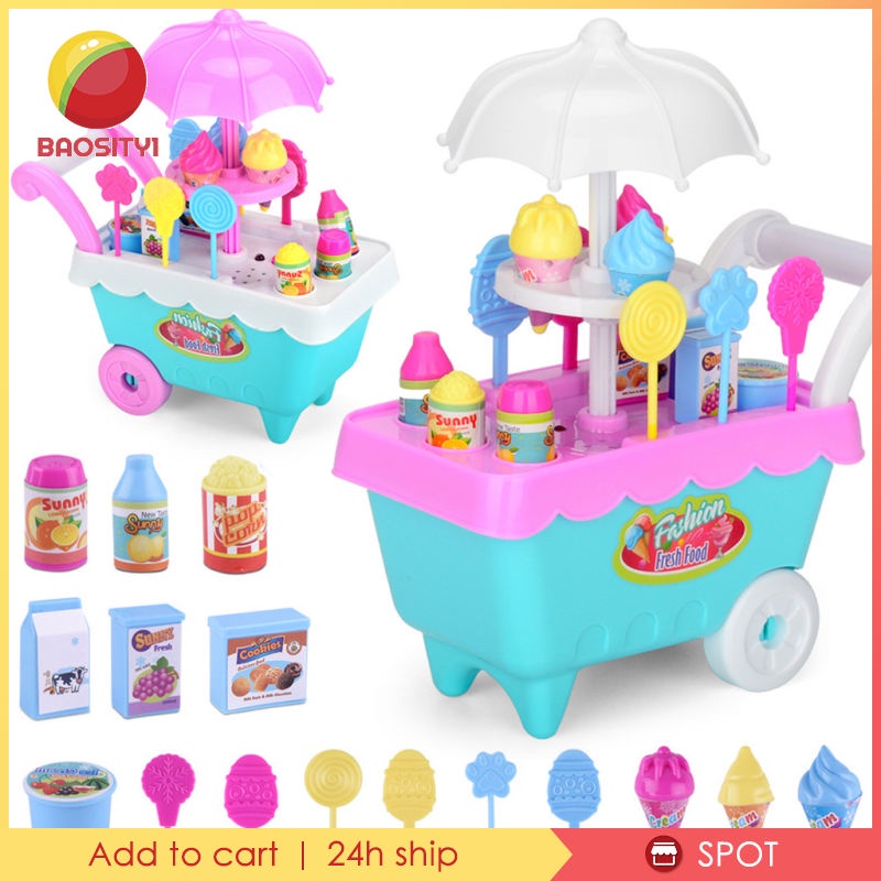 [Baosity1] Bộ 19 Đồ Chơi Xe Đẩy Kem Bằng Nhựa Có Nhạc Và Đèn Cho Bé