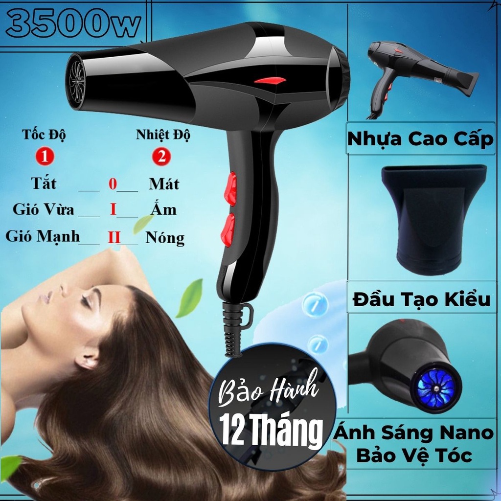 Máy Sấy Tóc 2 Chiều Nóng Lạnh Cao Cấp 3500w - Tích Hợp Ánh Sáng Nano Bảo Vệ Tóc - Chất Liệu Nhựa Cao Cấp