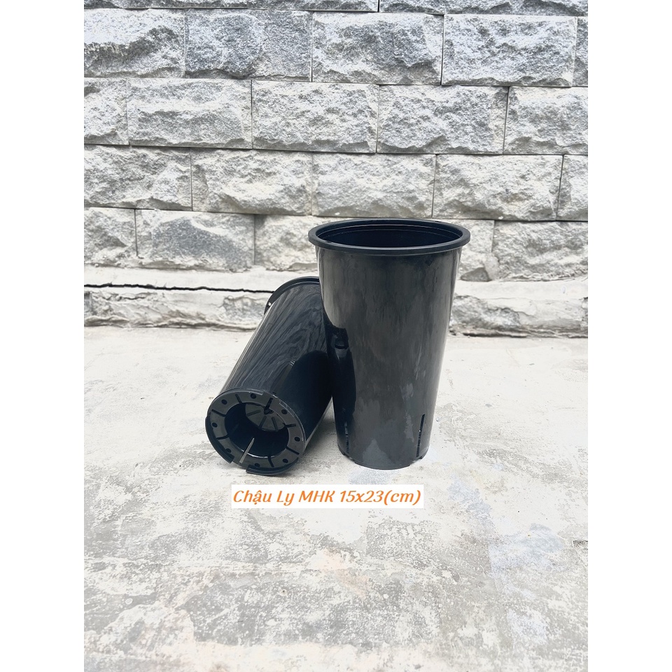 Chậu ly MHK , chậu trụ cao, 15x23cm màu đen  Tall plastic pots.