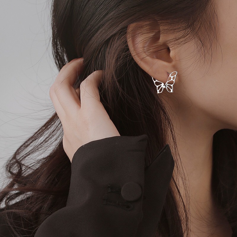 Bông Tai Nữ Hợp Kim Cao Cấp ERASHOP 078482 - Bươm Bướm Bạc Đơn Giản, Độc Lạ, Đi Tiệc, Đi Chơi Siêu Rẻ Đẹp