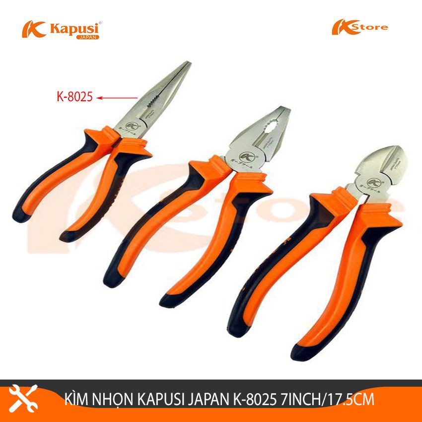Kìm Mỏ Nhọn Đa Năng Kapusi Japan K-8025 7inch Thép Cao Cấp Siêu Bền, Kìm Cắt Dây Điện Kiểu Nhật cao cấp